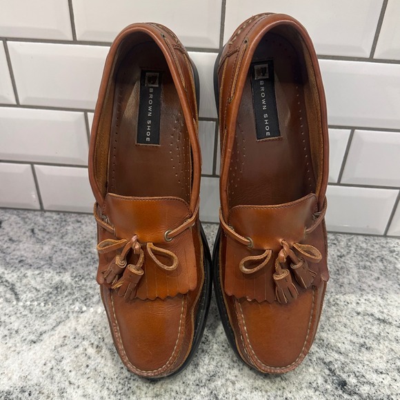 Brown Shoe Mens 14M Sundance Loafers Tan Leather Kiltie Tassel Slip On Preppy main image 4